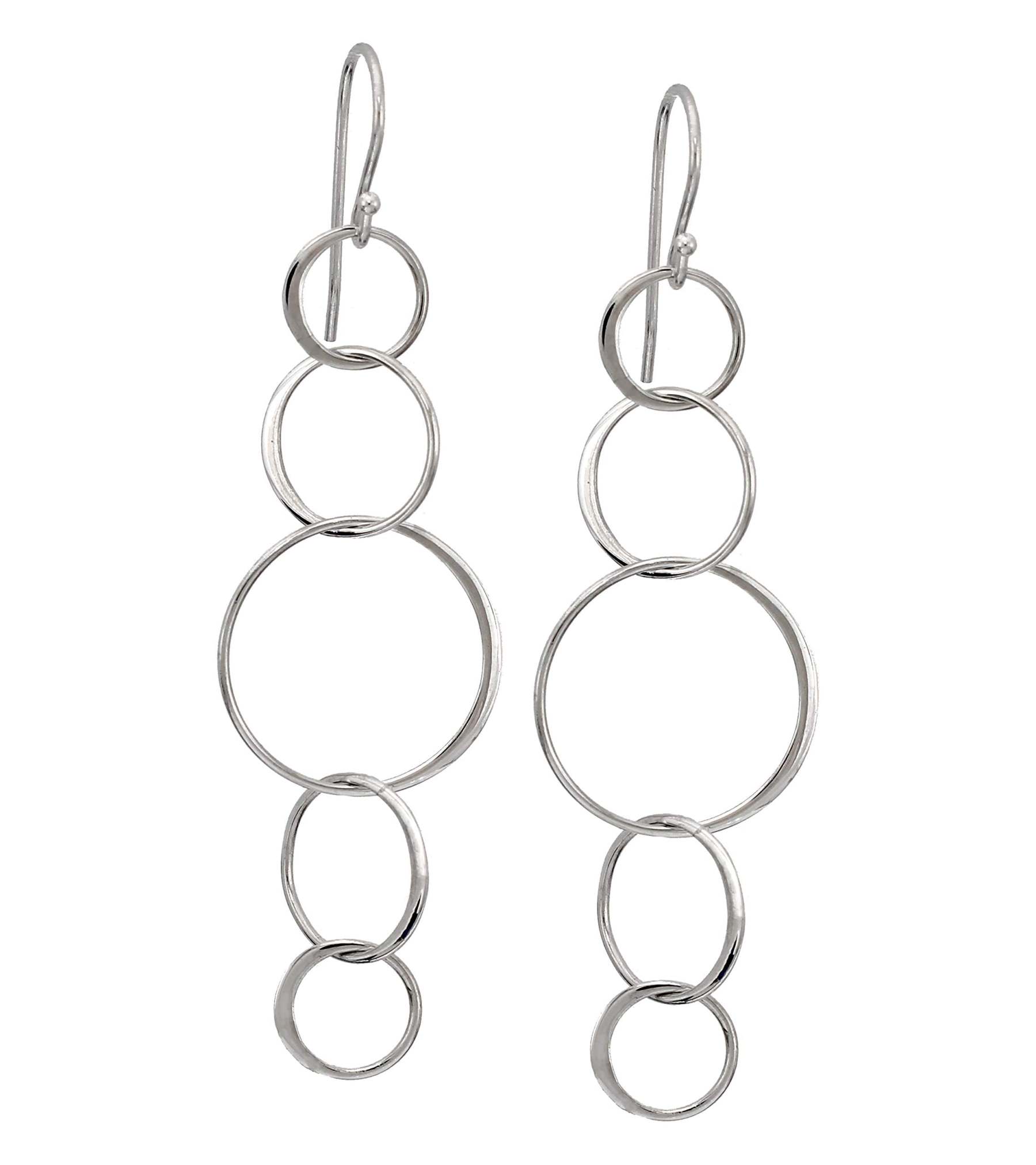 Mother's Day Gift Sterling Silver 5 Connected Circle Earrings, Statement Earrings, Silver Earrings, Long Earrings, Hoop Earrings, Dangle Drop Earrings, Five Rings, Geometric, Simple, Minimalist Jewelry-Engravingift