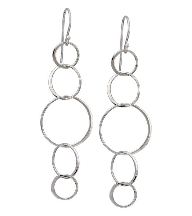 Mother's Day Gift Sterling Silver 5 Connected Circle Earrings, Statement Earrings, Silver Earrings, Long Earrings, Hoop Earrings, Dangle Drop Earrings, Five Rings, Geometric, Simple, Minimalist Jewelry-Engravingift