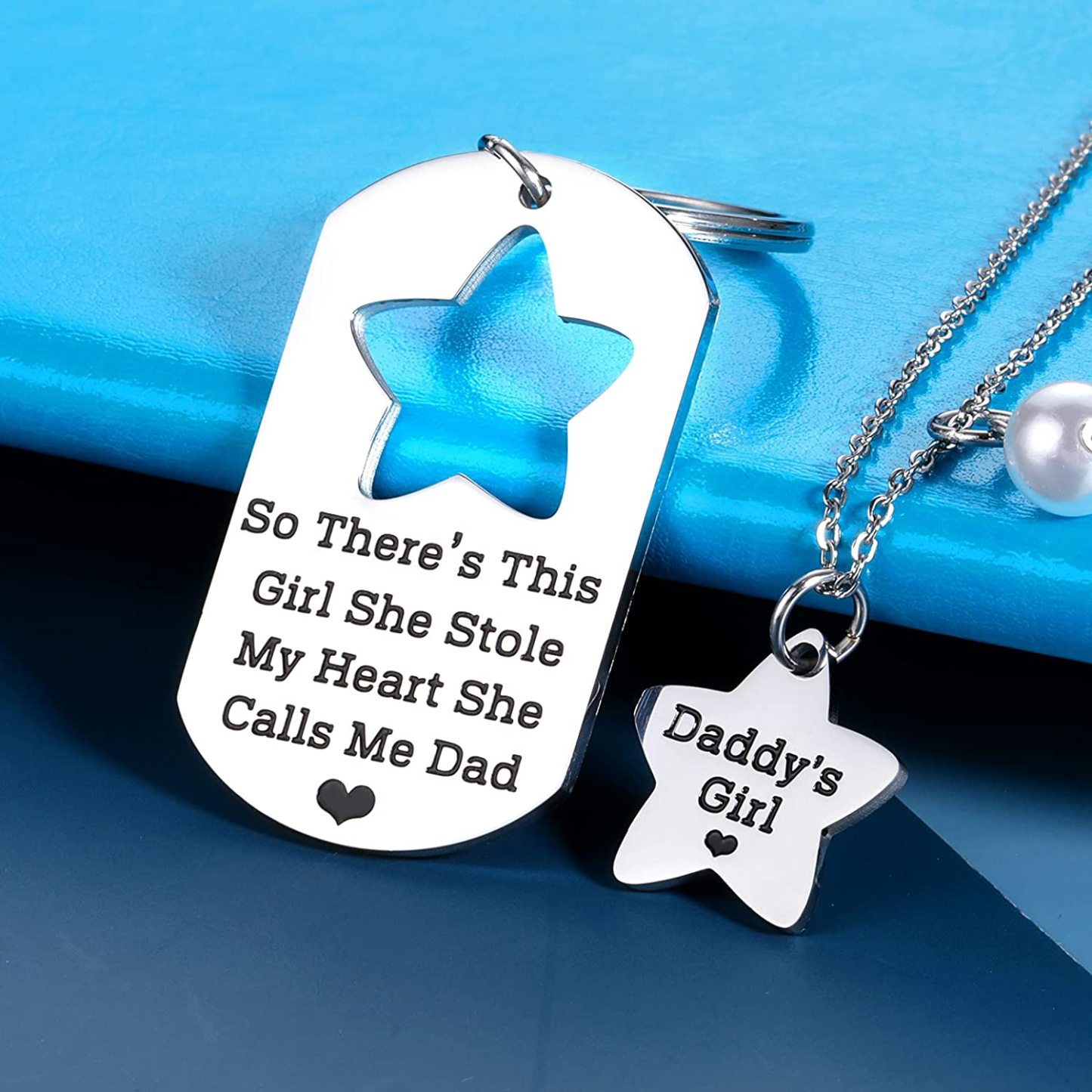 Father's Day Gift Father's Day Gift Father and Daughter Necklace Keychain-Engravingift