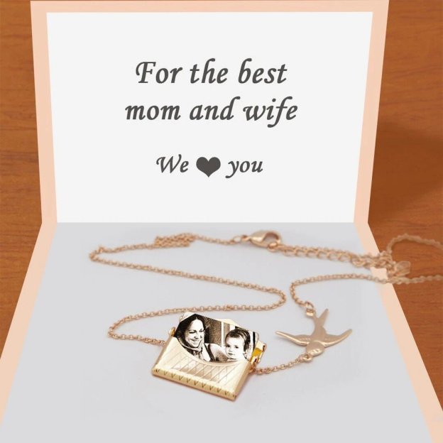 Christmas Gift Personalized Photo Envelope Necklace with Bird