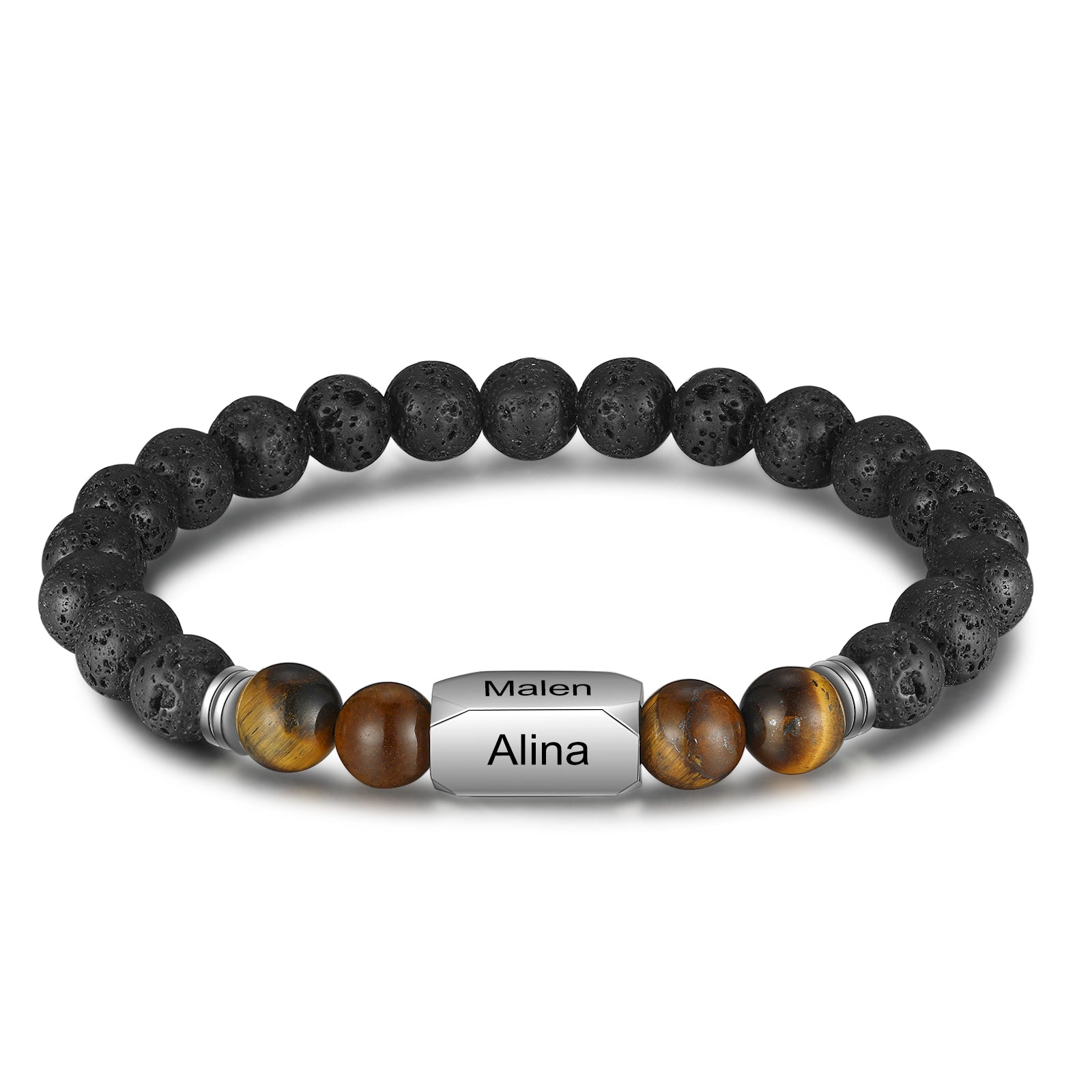 Christmas Gift Personalized Black Onyx Bracelet Engraves 4 Names Beads Warp Bracelet