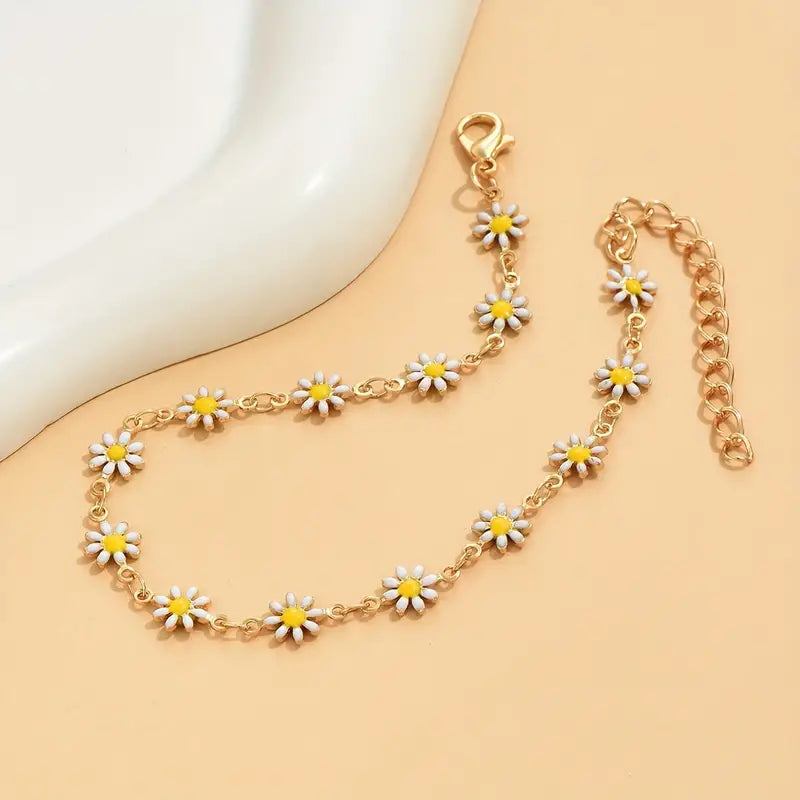 Mother's Day Oil Flower Beads Chain Anklet Alloy Ankle Bracelet-Engravingift