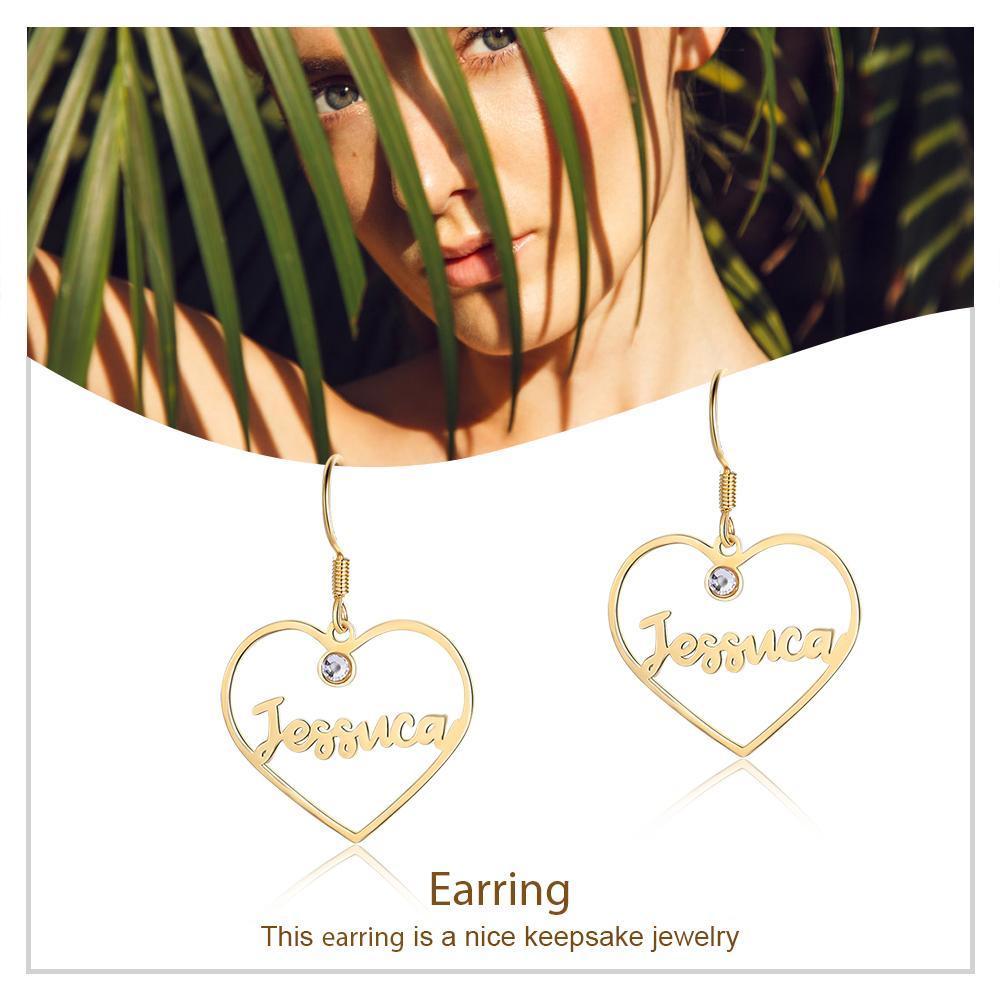 Mother's Day Gift Heart Personalized Name Earrings Custom Drop Earrings With Birthstone-Engravingift