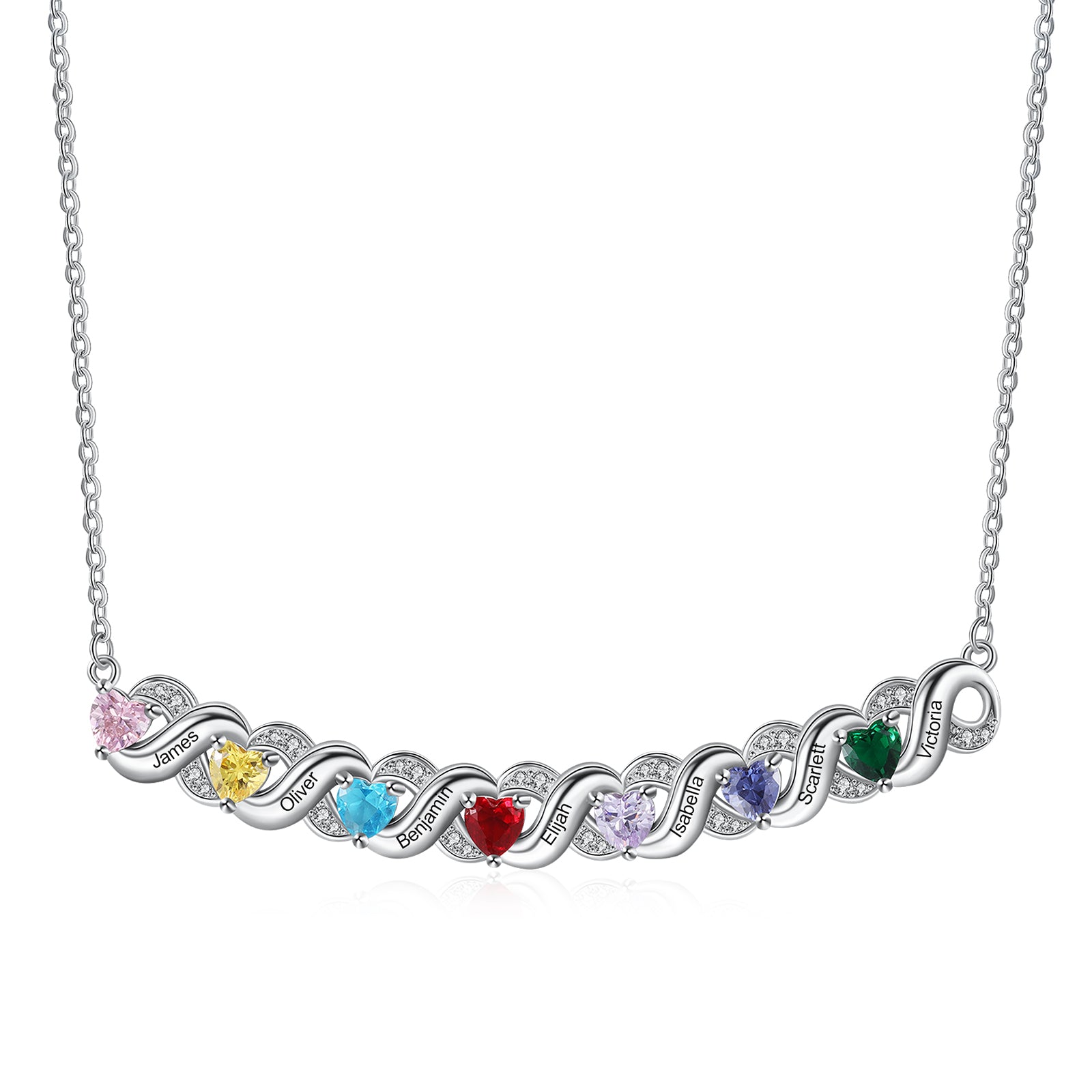 Christmas Gift Personalized Heart Birthstone Necklace Engraved 7 Names Birthday Gift for Mother