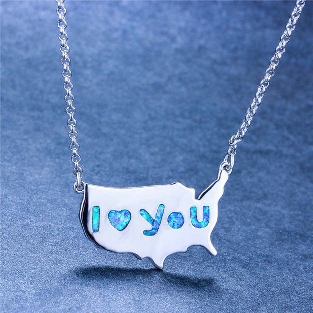 Mother's Day Gift Blue Opal America Map Necklace Birthday Gifts for Women-Engravingift