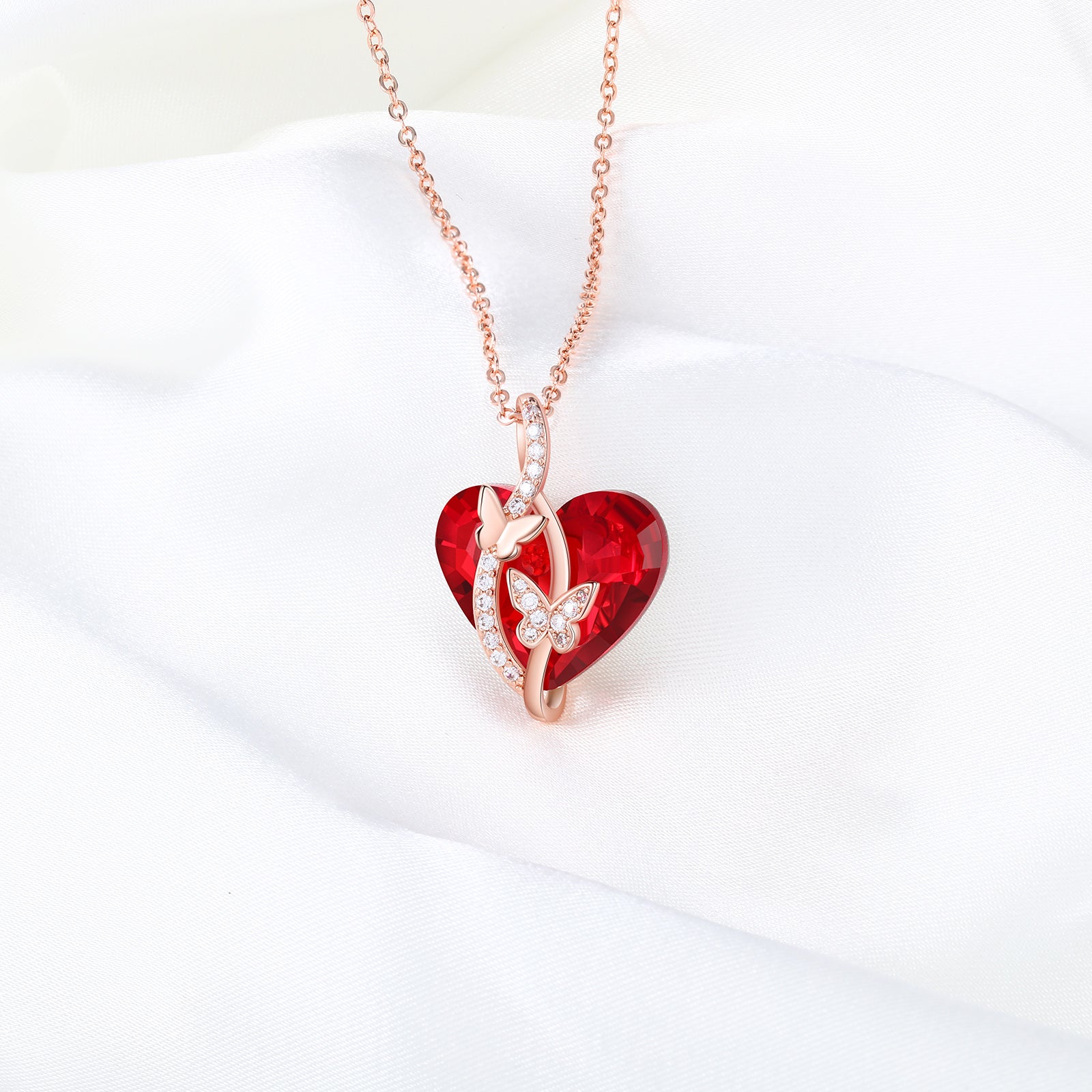 Christmas Gift Heart Red Crystal Necklace Butterfly Ruby Necklace for Her