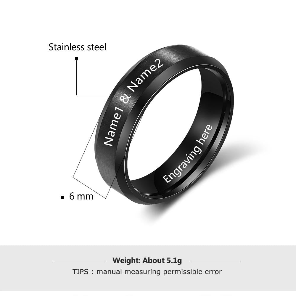 Christmas Gift Couples Rings for Her Women Engravable Personalized Lovers Promise Ring Black