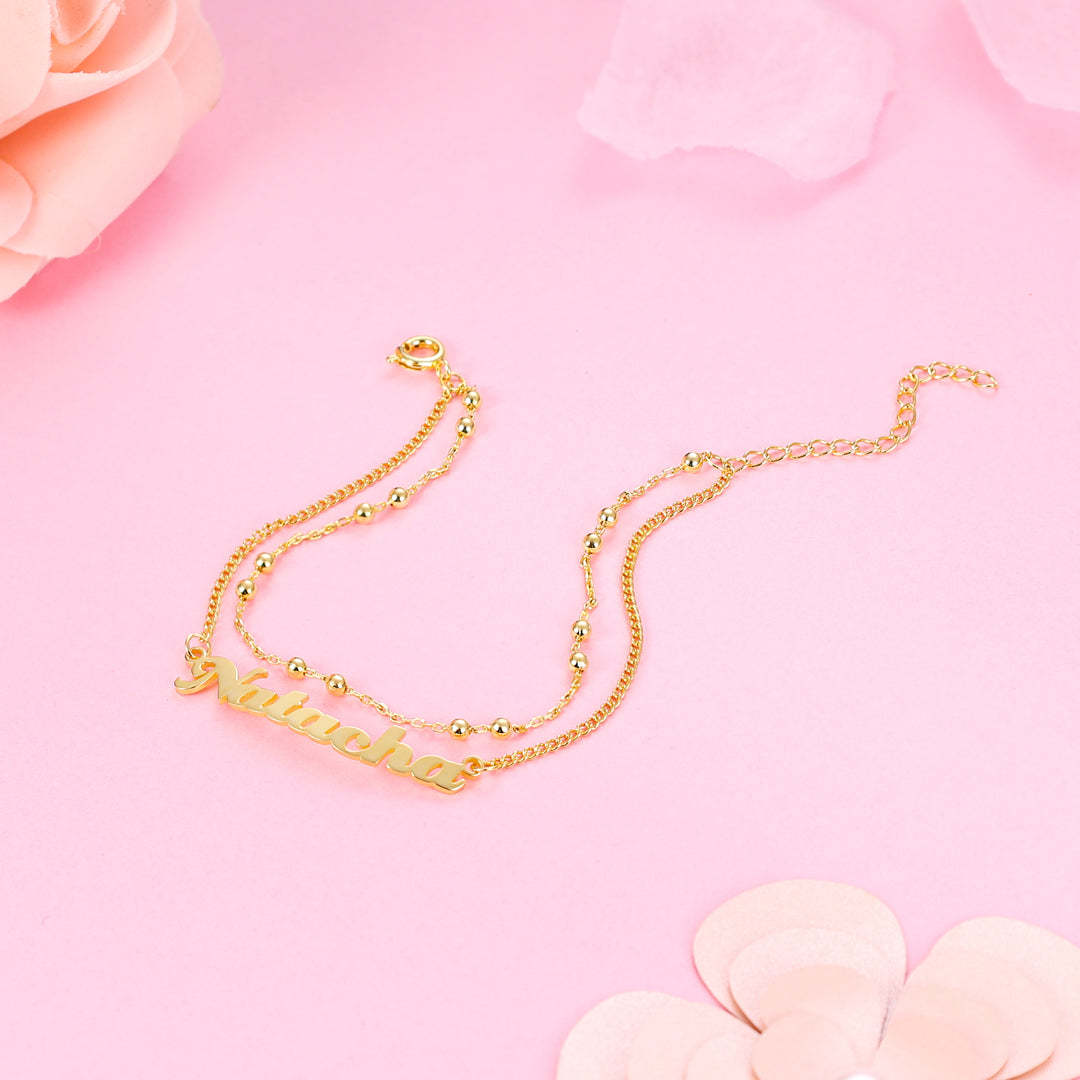 Custom Name Anklet Bracelet Double Layers Classic Anklet-Engravingift