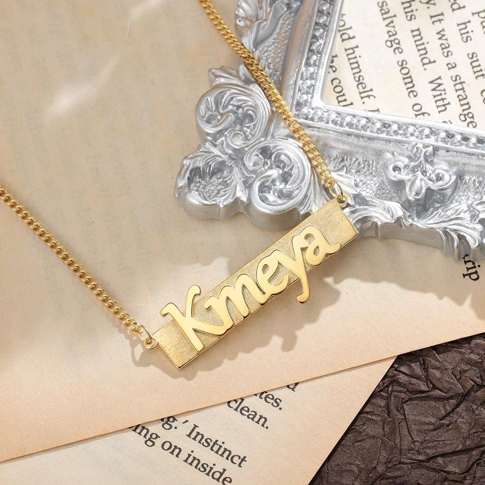 Mother's Day Gift Men Name Necklace Custom Bar Necklace Personalized Name Chain-Engravingift