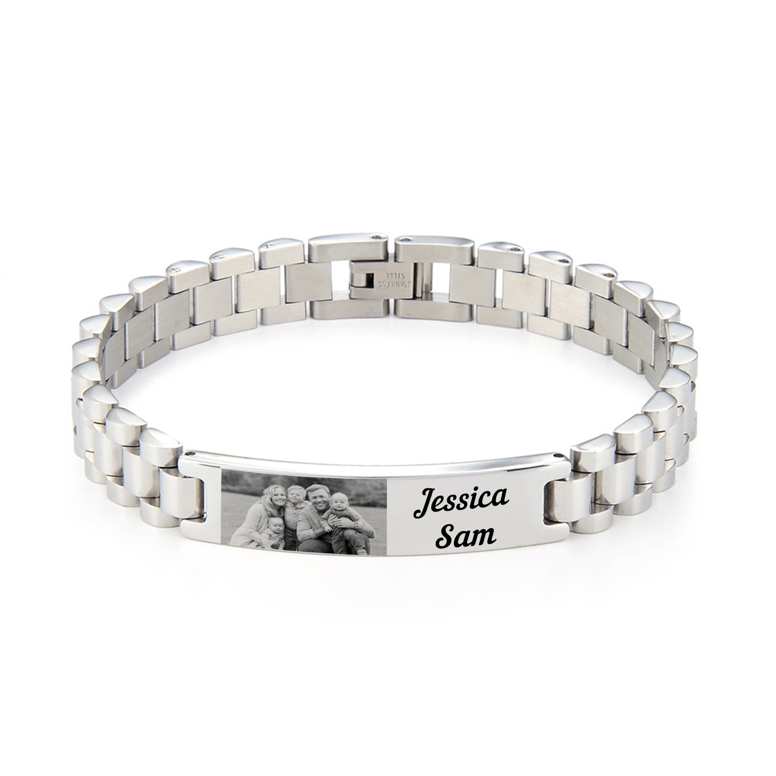 Christmas Gift Personalized ID Bar Bracelet with Name and Photo Bracelet Father's Day Gift
