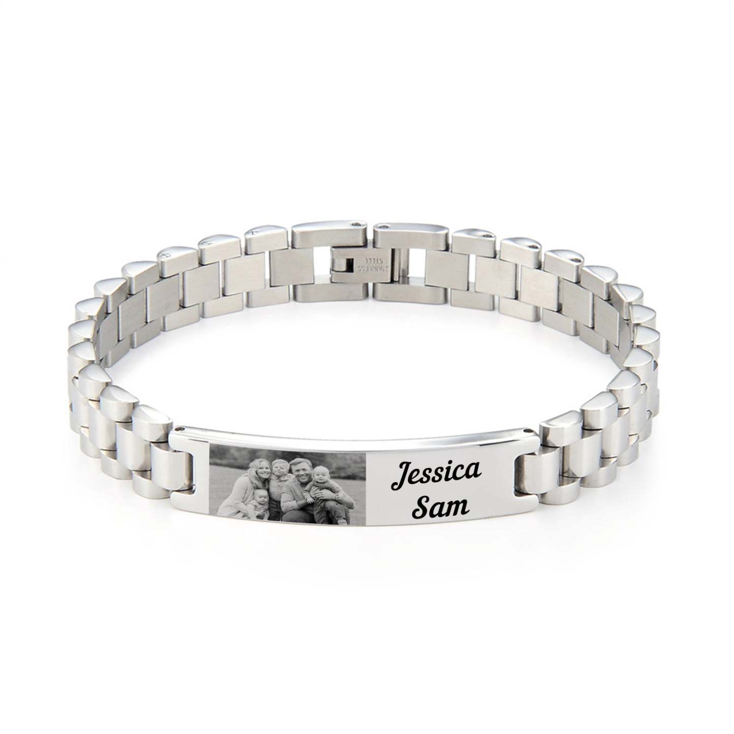 Christmas Gift Personalized ID Bar Bracelet with Name and Photo Bracelet Father's Day Gift