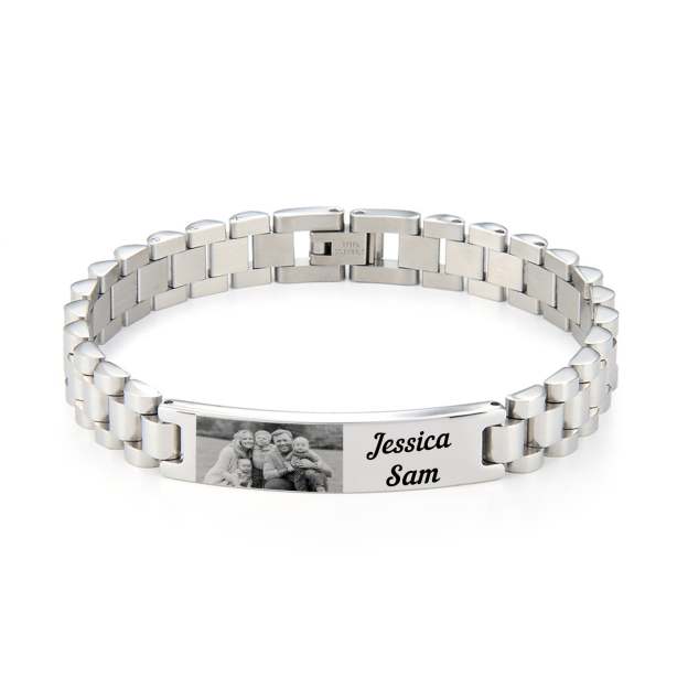 Christmas Gift Personalized ID Bar Bracelet with Name and Photo Bracelet Father's Day Gift