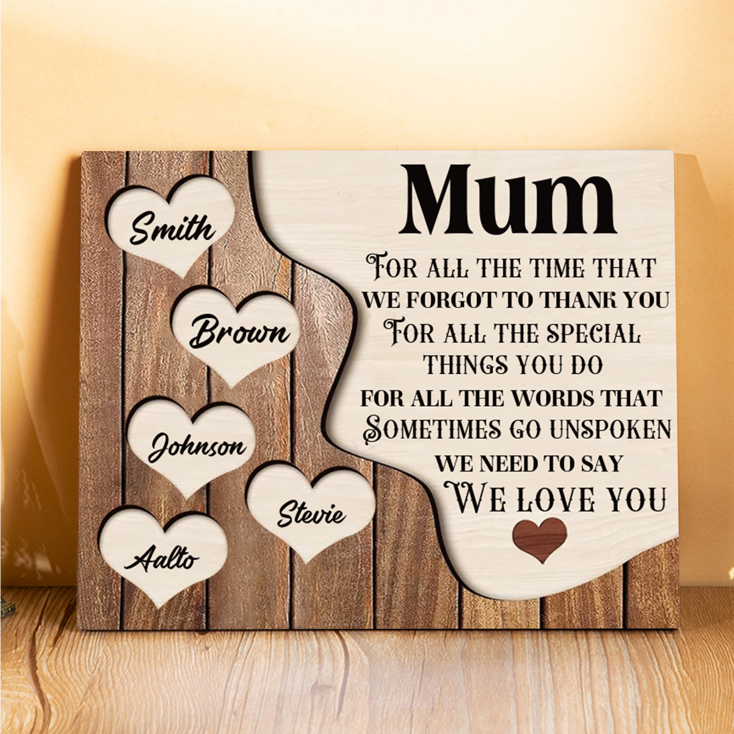Personalized Mum Wooden Plaque Custom Names Home Decoration Hearts Gift for Mother