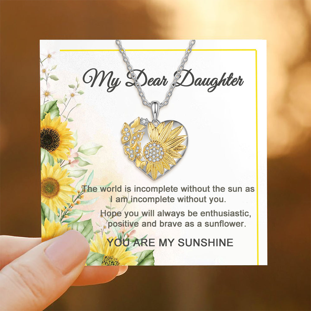 Mother's Day Gift For My Daughter - I am incomplete without you Heart Butterfly Sunflower Necklace-Engravingift