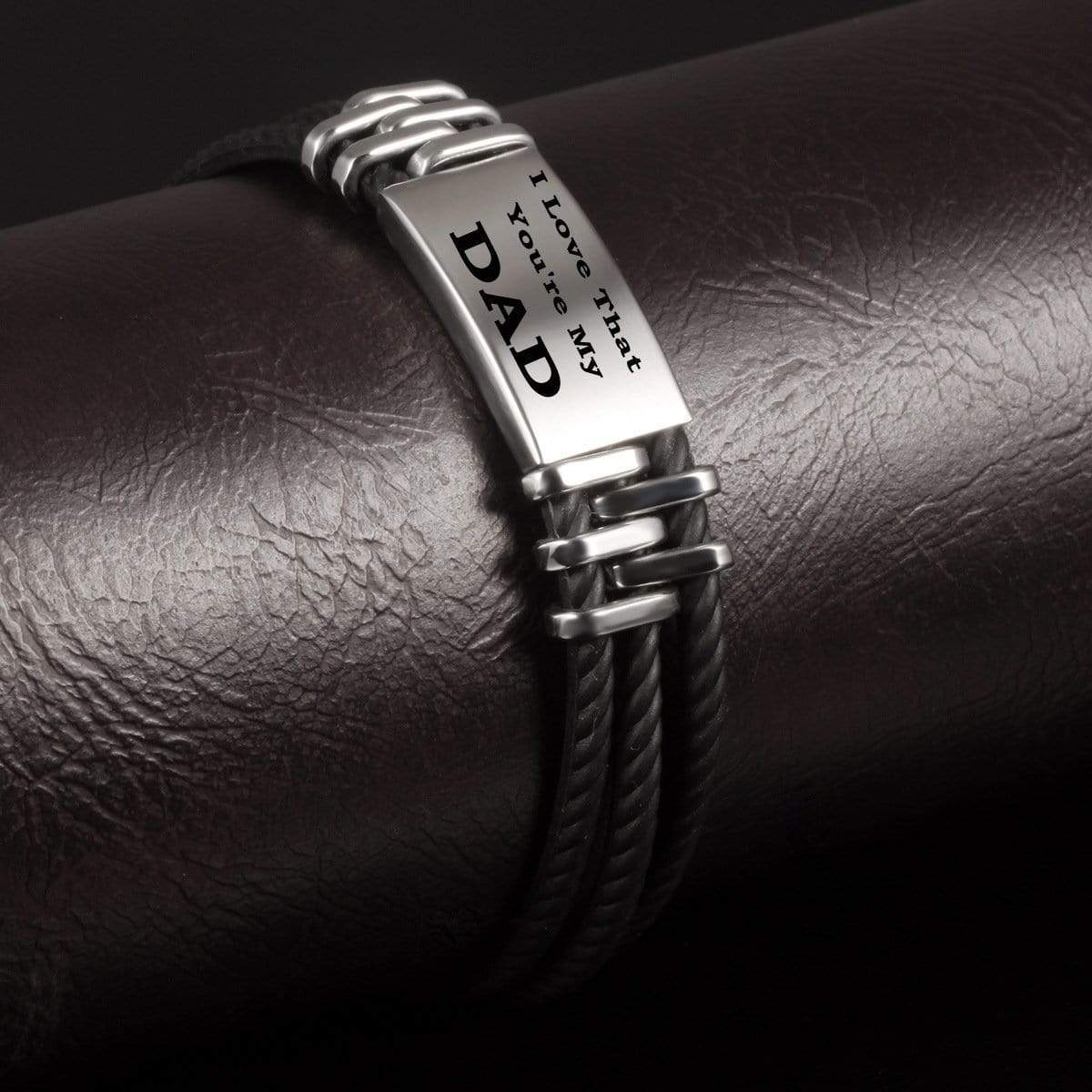 Christmas Gift Personalized Men Leather Bracelet Engraved Name and Text ID Bar Bracelet