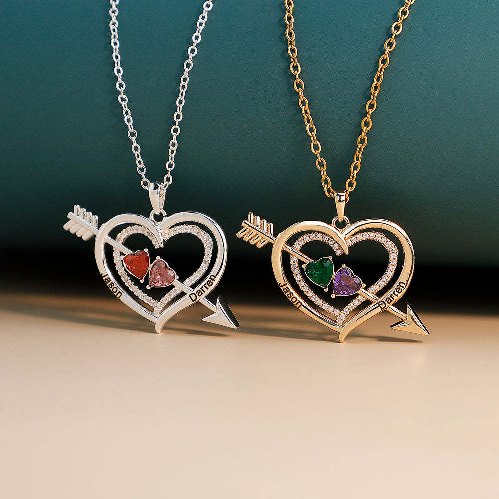 Mother's Day Day Gift Forever Love Birthstone & Diamond Heart Pendant Necklace-Engravingift