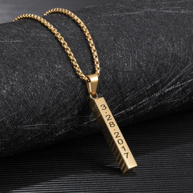 Father's Day Gift Men Vertical Bar Necklace Personalized 3D Bar Necklace in Black