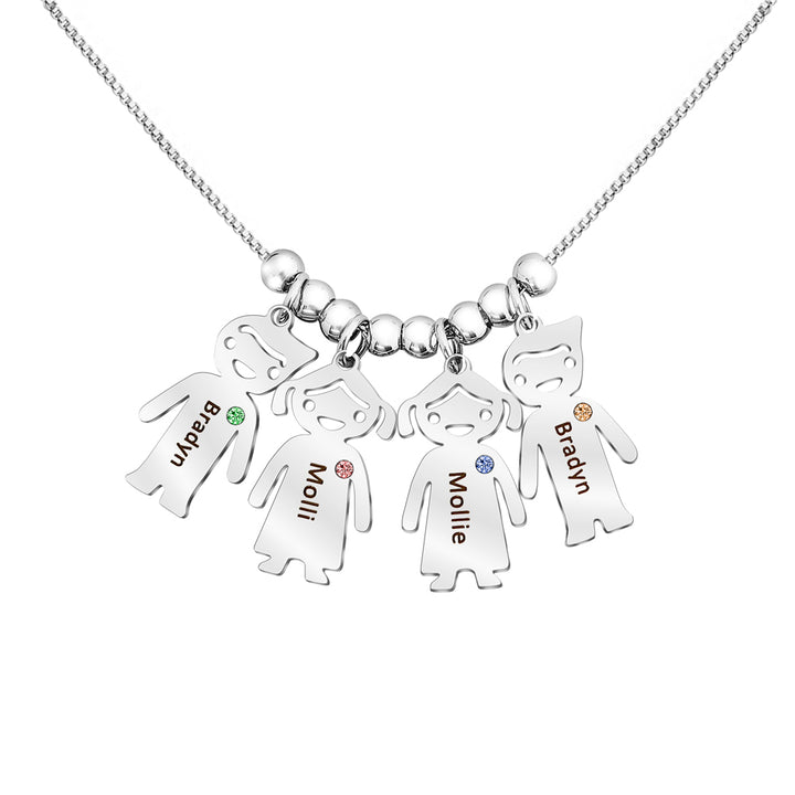 Christmas Gift Mom Necklace with engravable birthstone children's charms