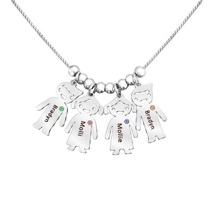 Mother'sDay Gift Mom Necklace with engravable birthstone children's charms