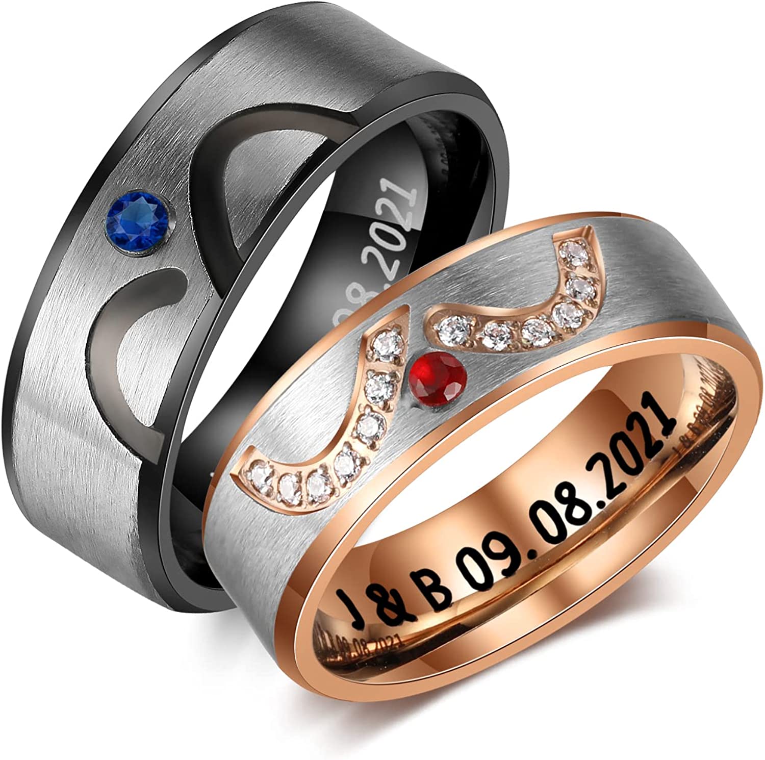 Valentine's Day Gift Customized Couple Ring Engrave Love Message Matching Rings Gift for Couple Friends BBF