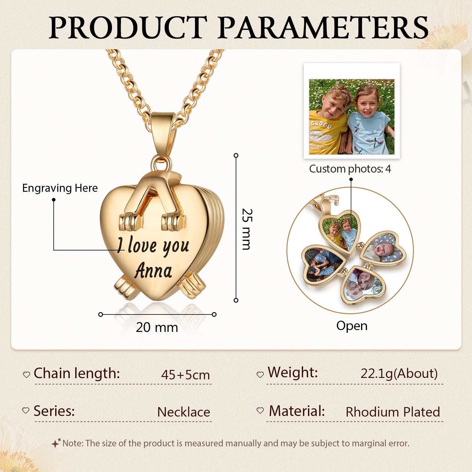 Christmas Gift Personalized Four Leaf Clover Photo Necklace Folding Vintage Locket Necklace