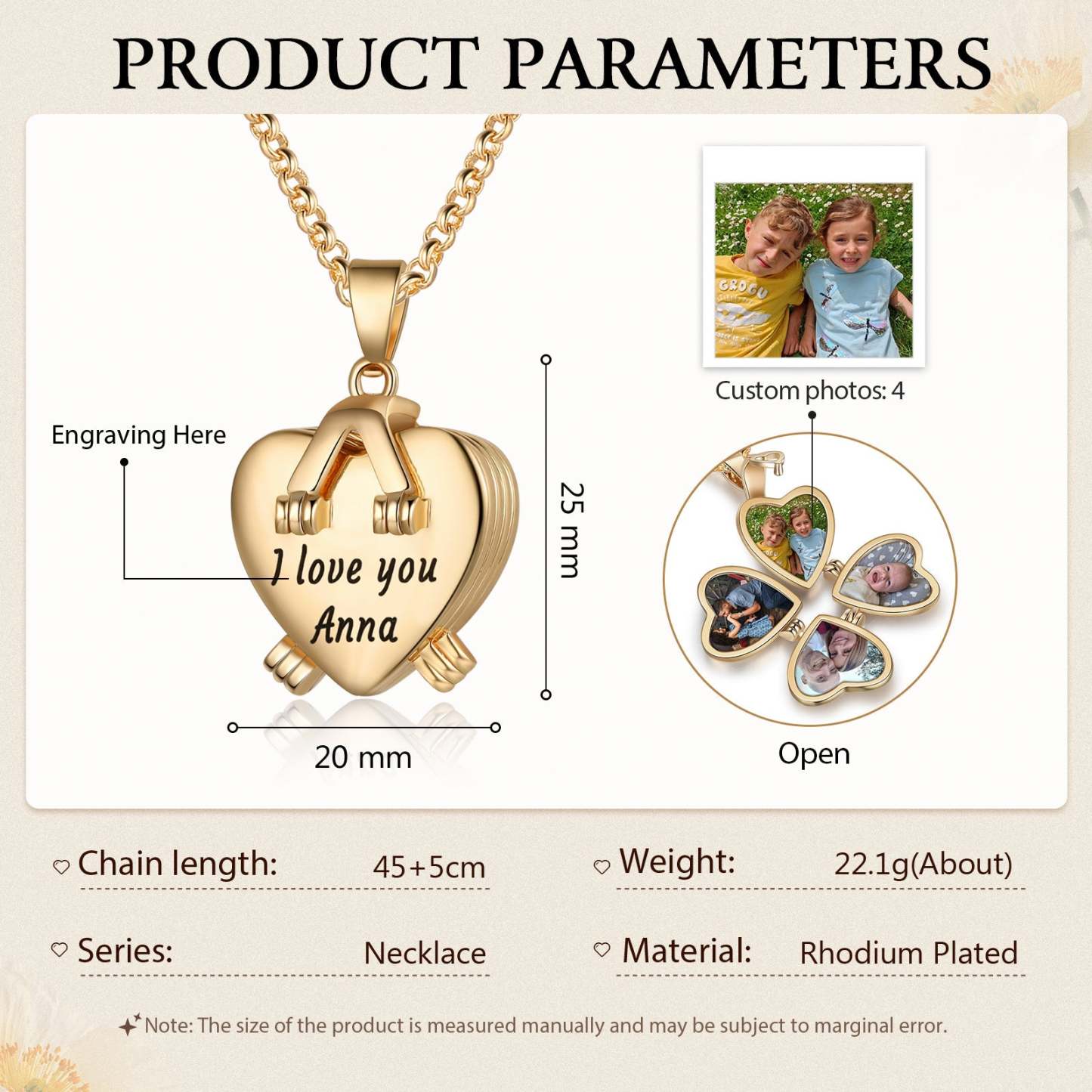 Christmas Gift Personalized Four Leaf Clover Photo Necklace Folding Vintage Locket Necklace