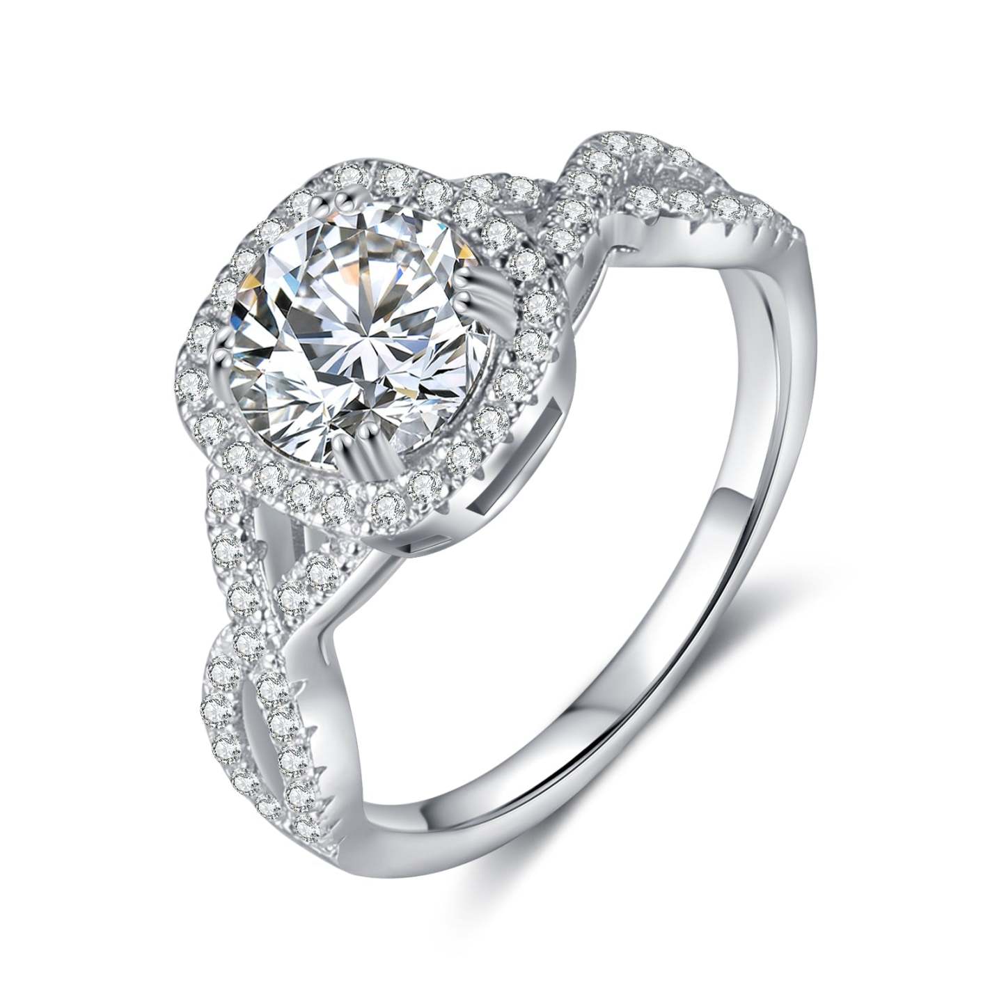 Mother's Day Gift Moissanite Diamond Halo Ring Set Dainty Engagement Ring