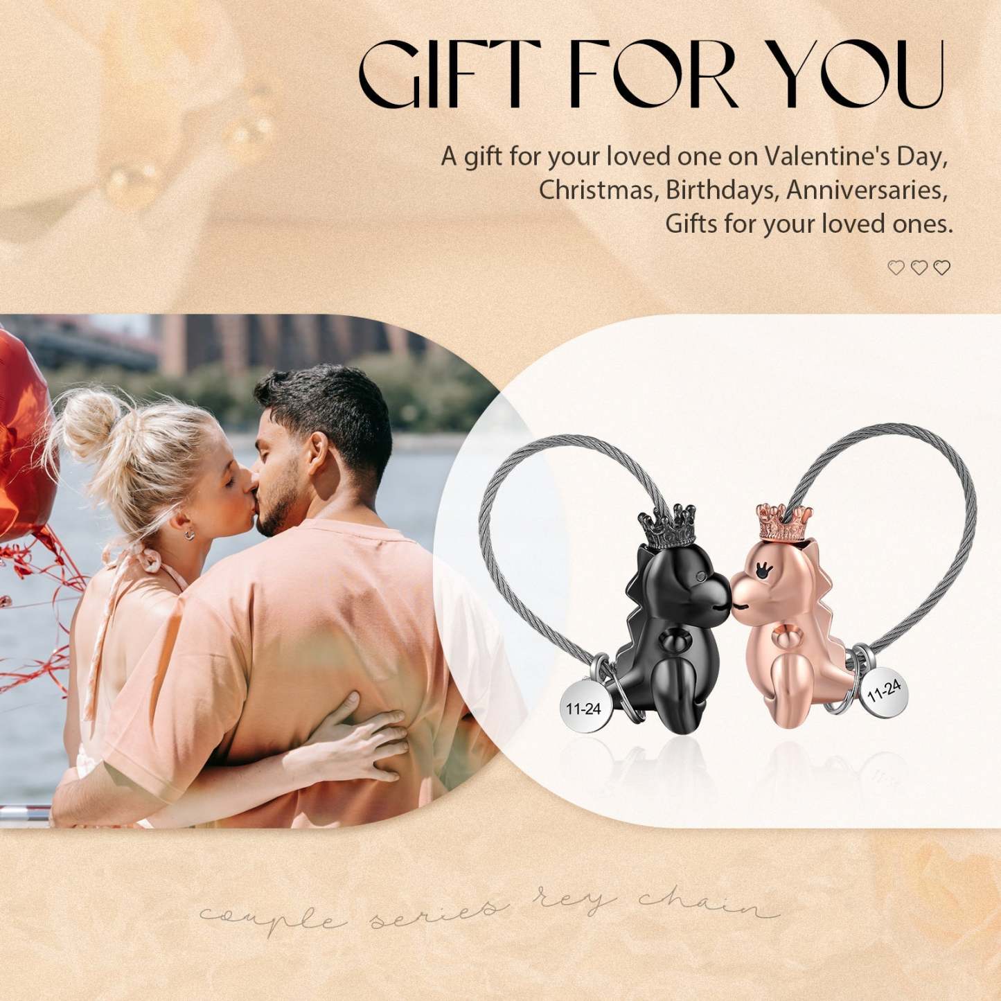 Mother's Day Gift  Magnetic Kissing Dinosaur Funny Keychain Personalized Matching Couple Key Ring Creative Gift-Engravingift