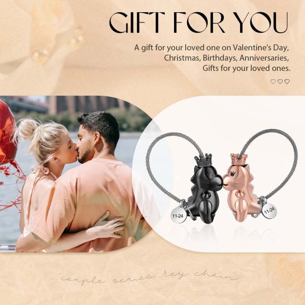 Mother's Day Gift  Magnetic Kissing Dinosaur Funny Keychain Personalized Matching Couple Key Ring Creative Gift-Engravingift