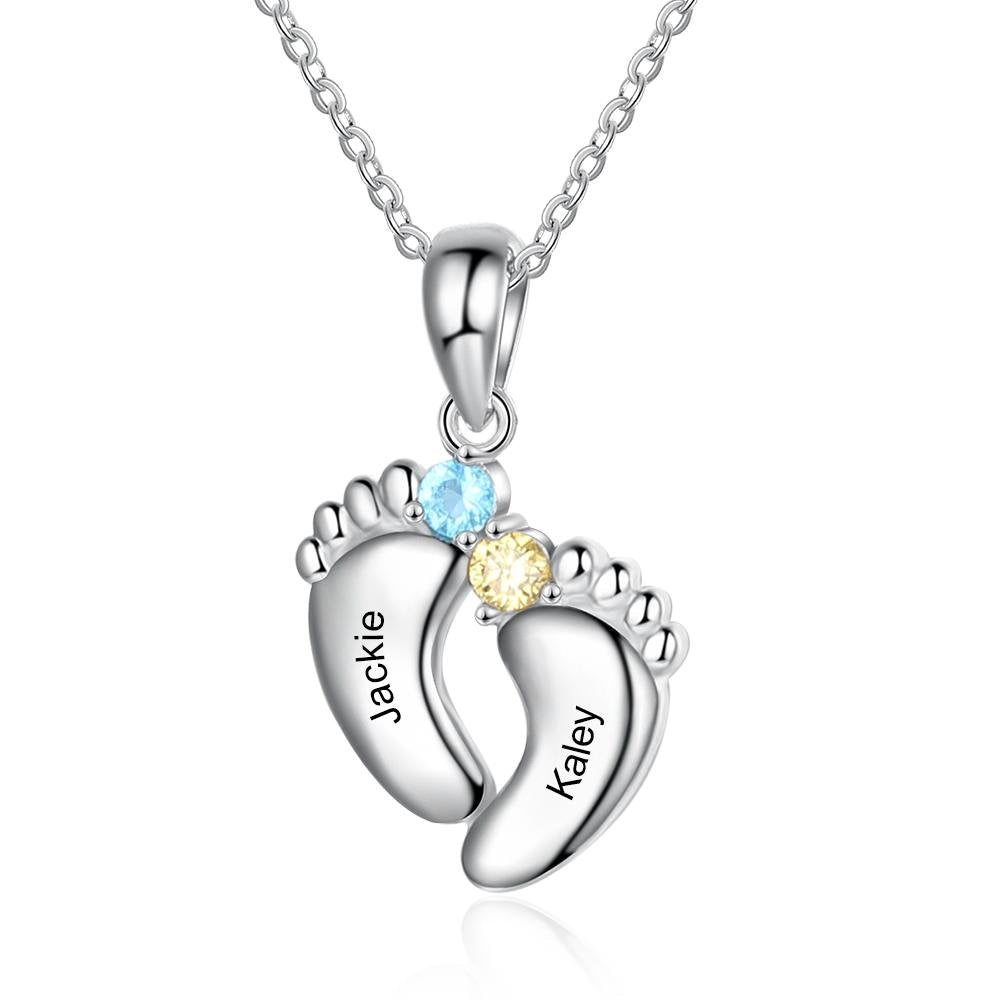 Mother's Day Gift Baby Feet Pendant Necklace with  Birthstone-Engravingift