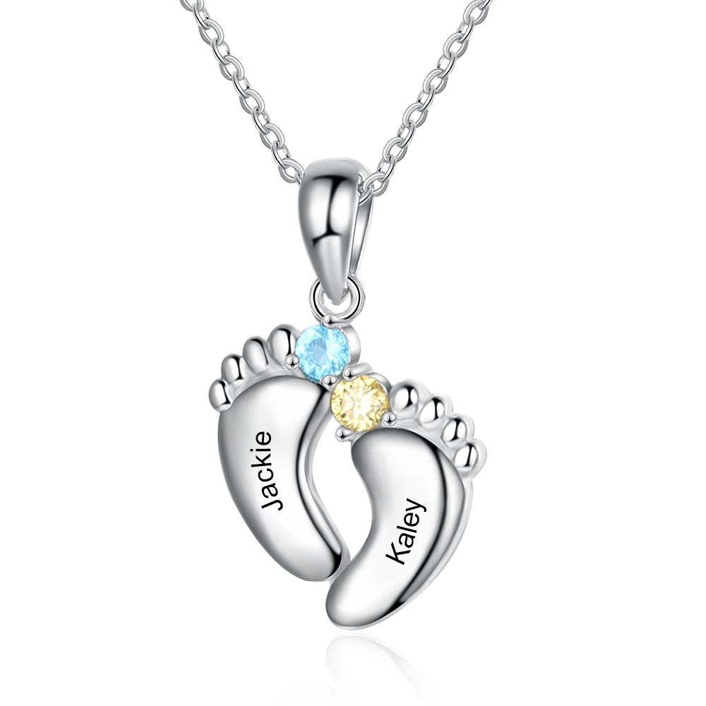 Mother's Day Gift Baby Feet Pendant Necklace with  Birthstone-Engravingift