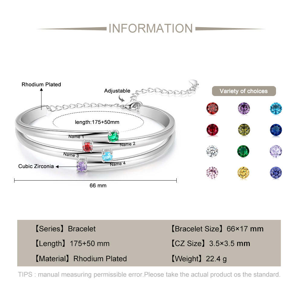 Christmas Gift Personalized Bracelet with 4 Birthstones Family Bracelet for Mom