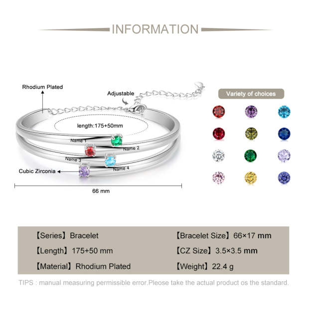 Christmas Gift Personalized Bracelet with 4 Birthstones Family Bracelet for Mom