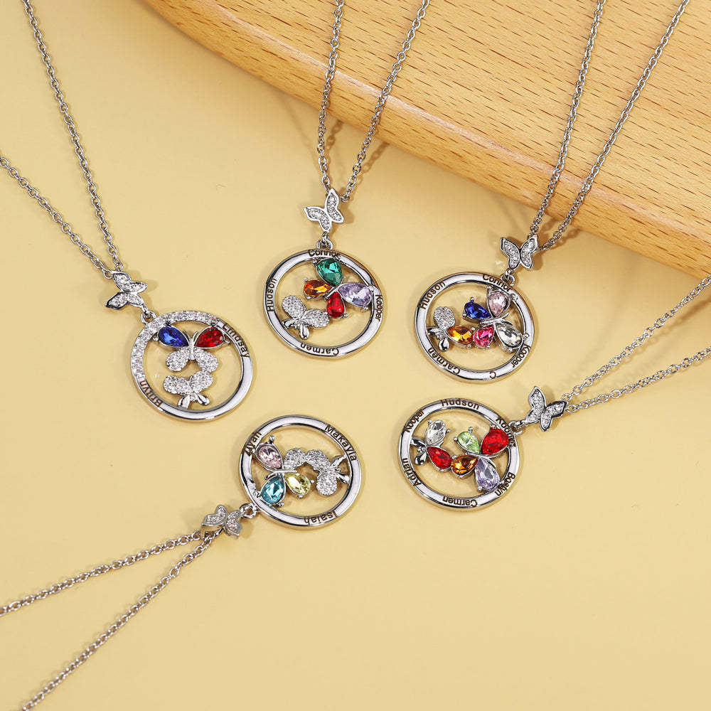 Mother's Day Gift Custom Diamond Butterfly Pendant Necklace-Engravingift