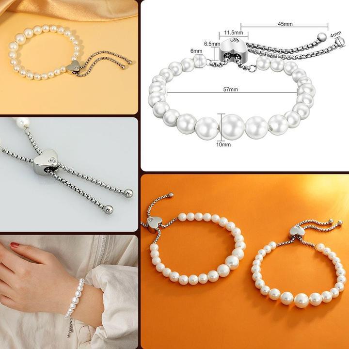 Mother's Day Gift Round White Freshwater Cultured Pearl Heart Bracelet for Women-Engravingift