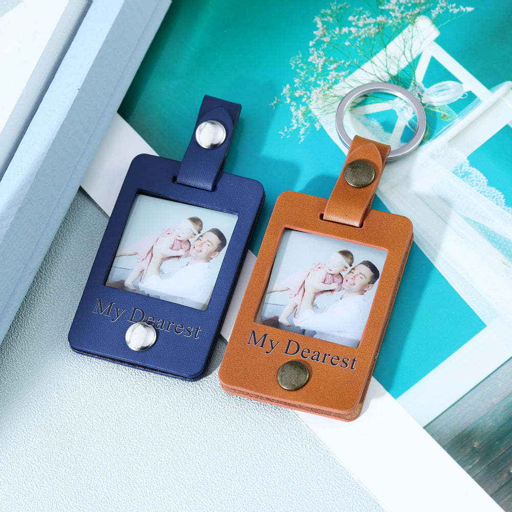 Father's Day Gift Custom Photo Leather Keychain-Engravingift