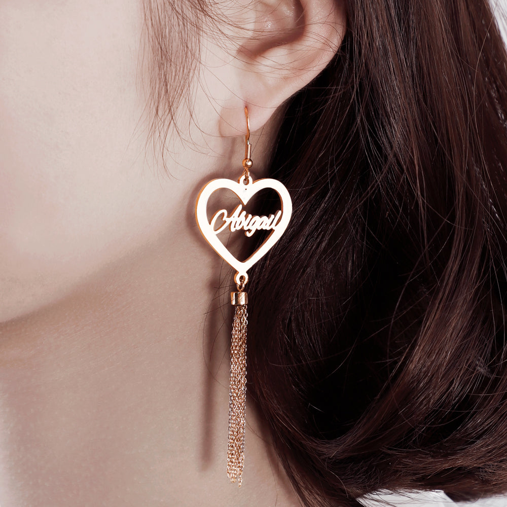 Mother's Day Gift Peach Heart/Round Heart Tassel Earrings-Engravingift