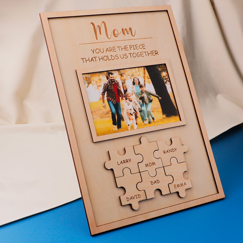 Mother's Day Gift "Mum You Are the Piece that Holds Us Together" Puzzle Sign With Photo-Engravingift