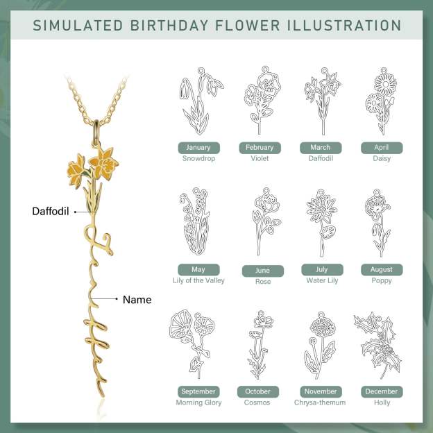 Mother's Day Gift Daffodil Name Necklace Custom March Birth Flower Necklace for Her-Engravingift