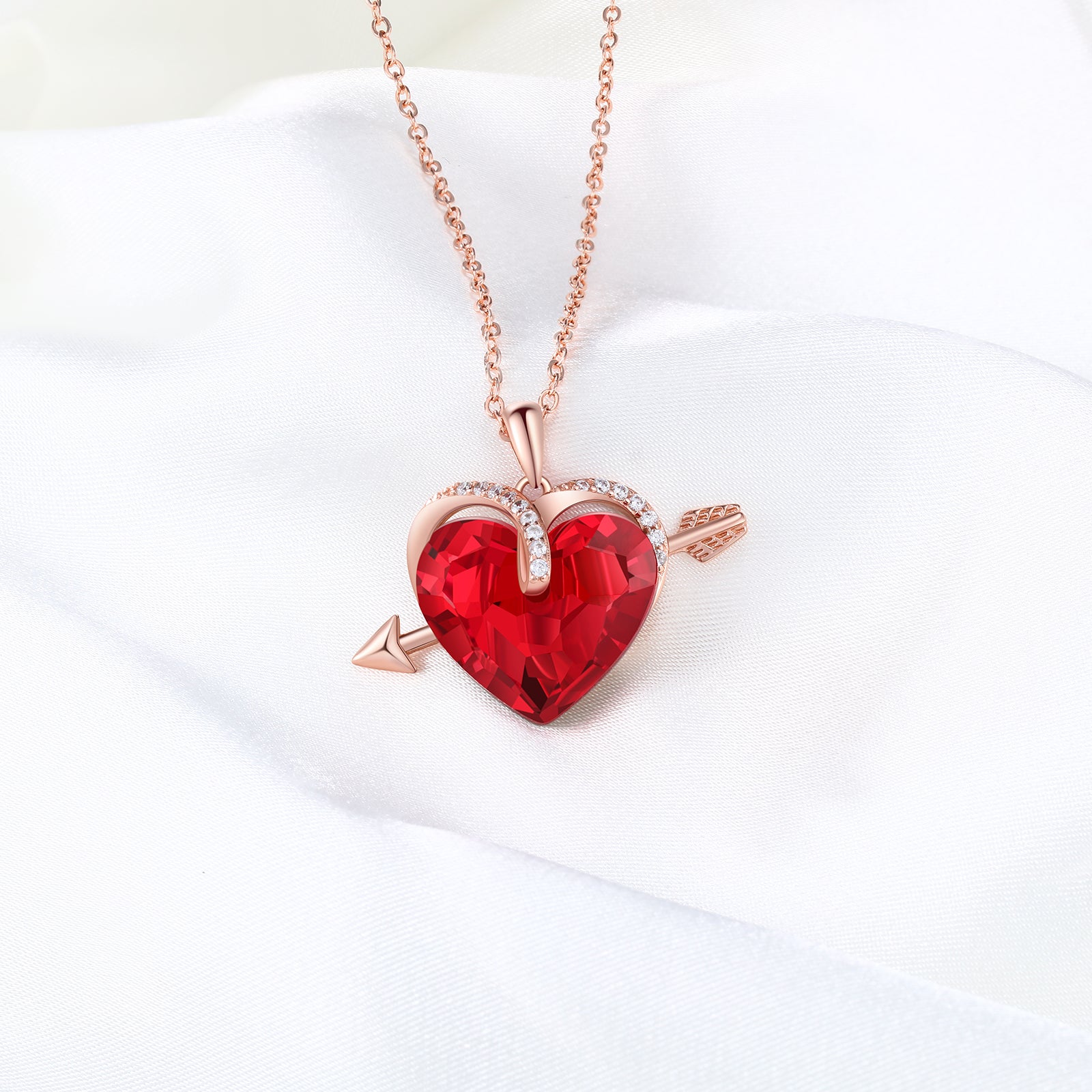Mother's Day Gift Heart Red Crystal Necklace Love Arrow Ruby Necklace for Her-Engravingift