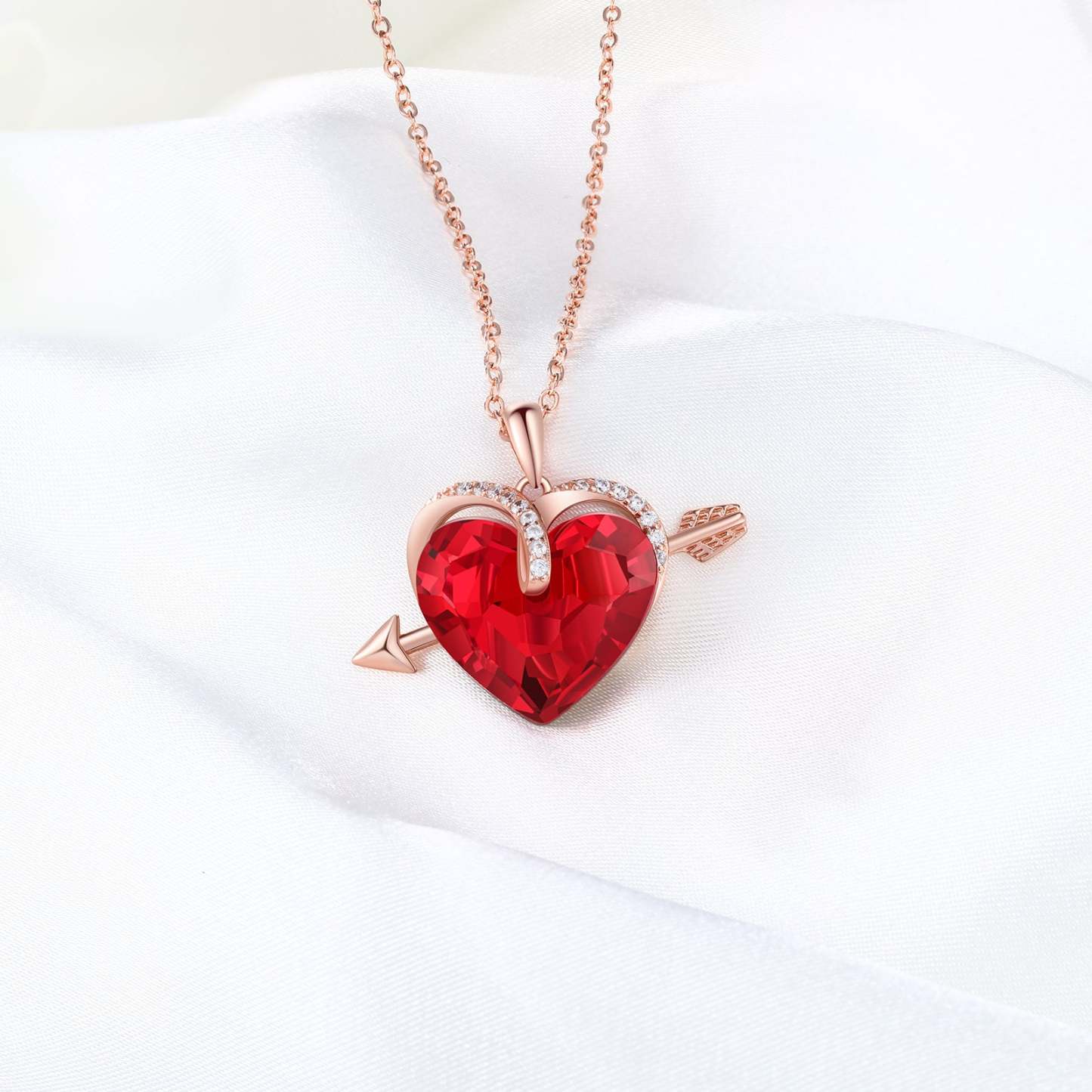 Mother's Day Gift Heart Red Crystal Necklace Love Arrow Ruby Necklace for Her-Engravingift