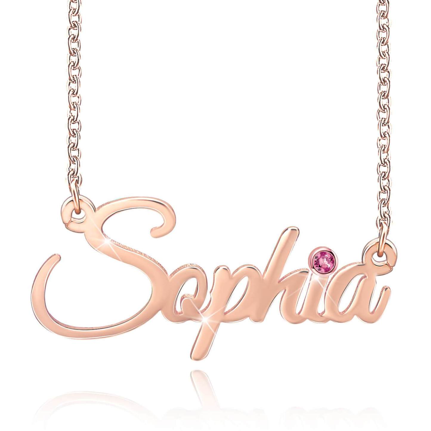 Mother's Day Gift Personalized Name Necklace With Birthstone-Engravingift