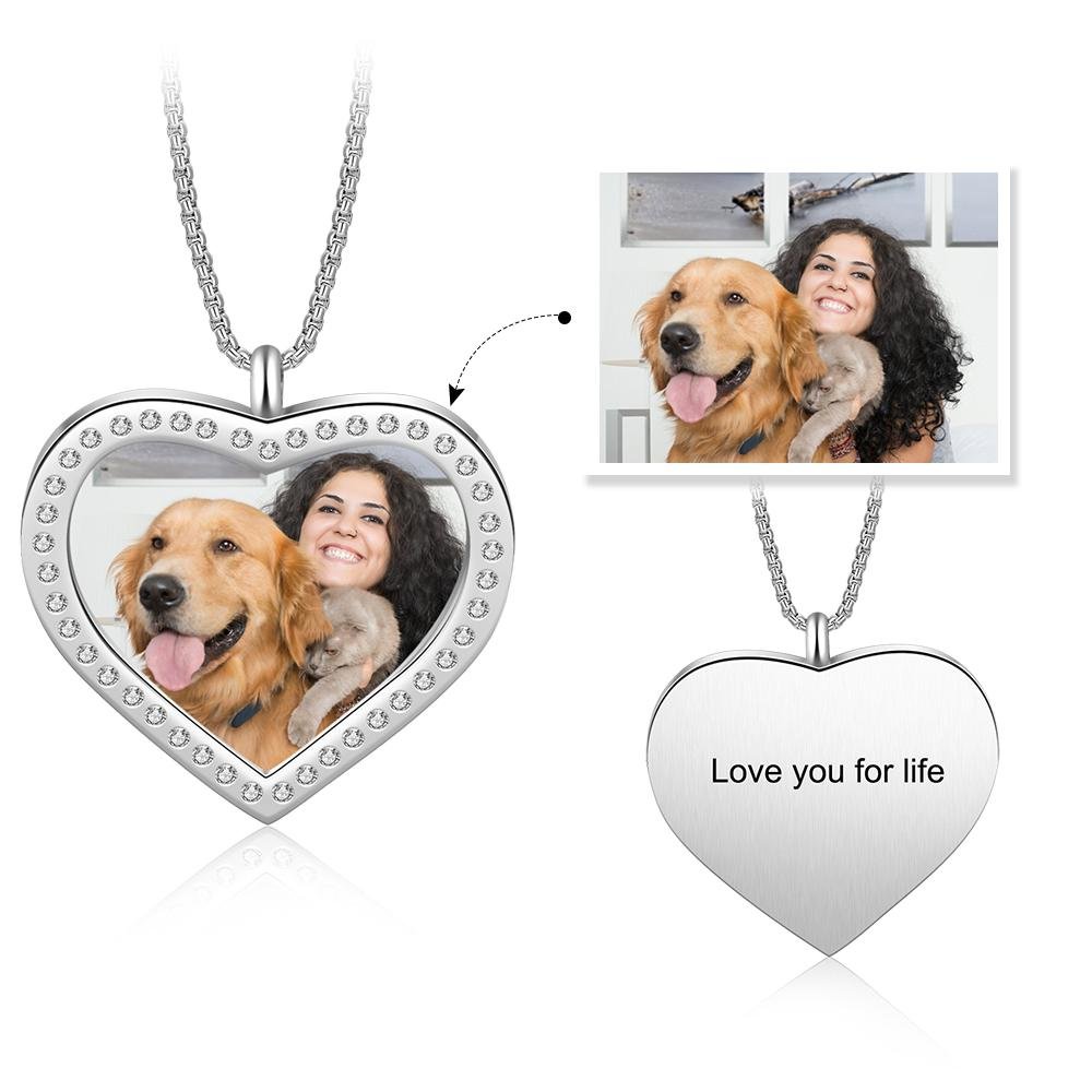 Christmas Gift Personalized Heart Photo Necklace With Engraving