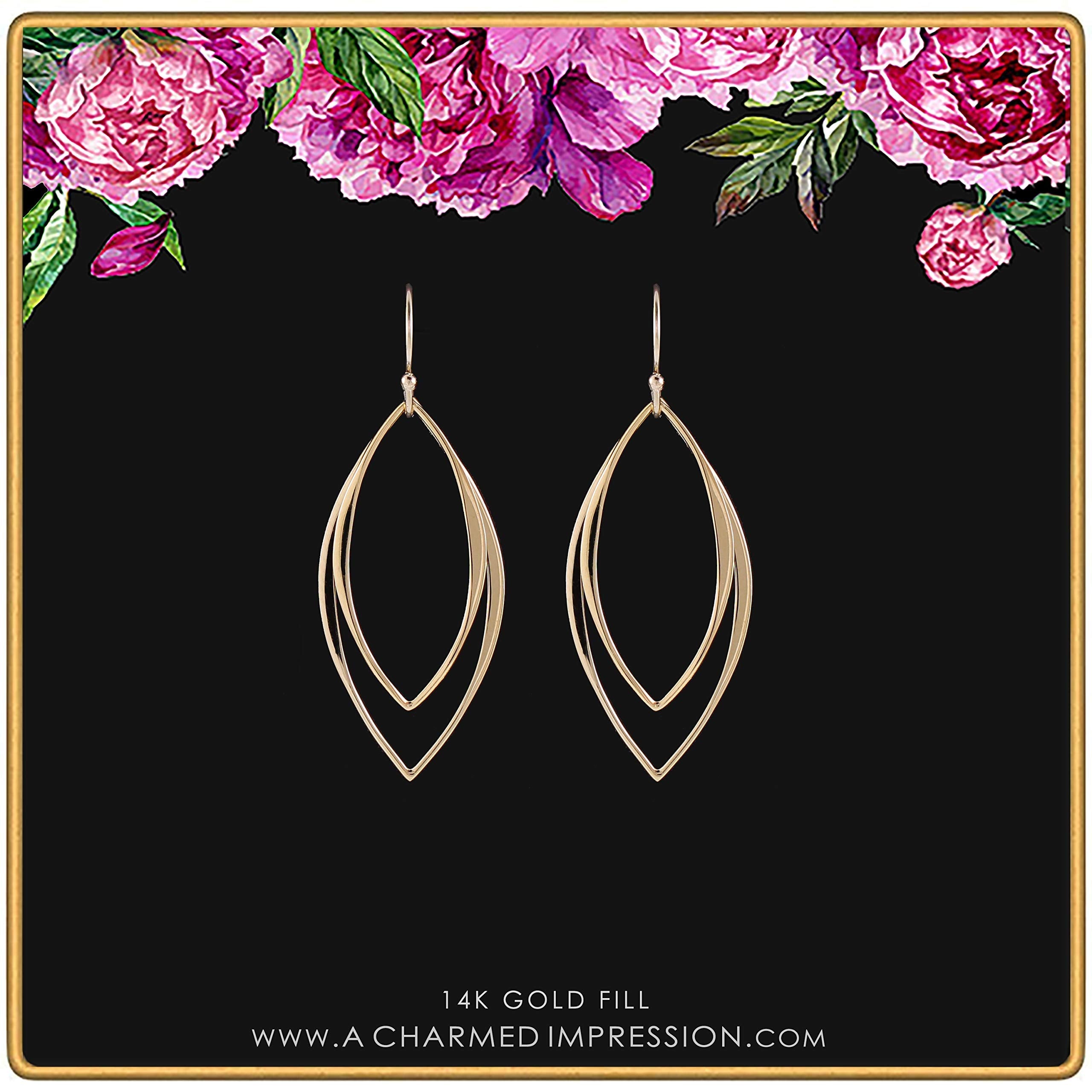 Mother's Day Gift 14k Gold Filled Sleek Sexy Shaped Metal Marquise Earrings • Modern Minimalist Jewelry • Simple Delicate Handmade Earrings for Women • Gifts for Teen Teenage Girl Gift • Geometric Shape • Edgy Trendy-Engravingift