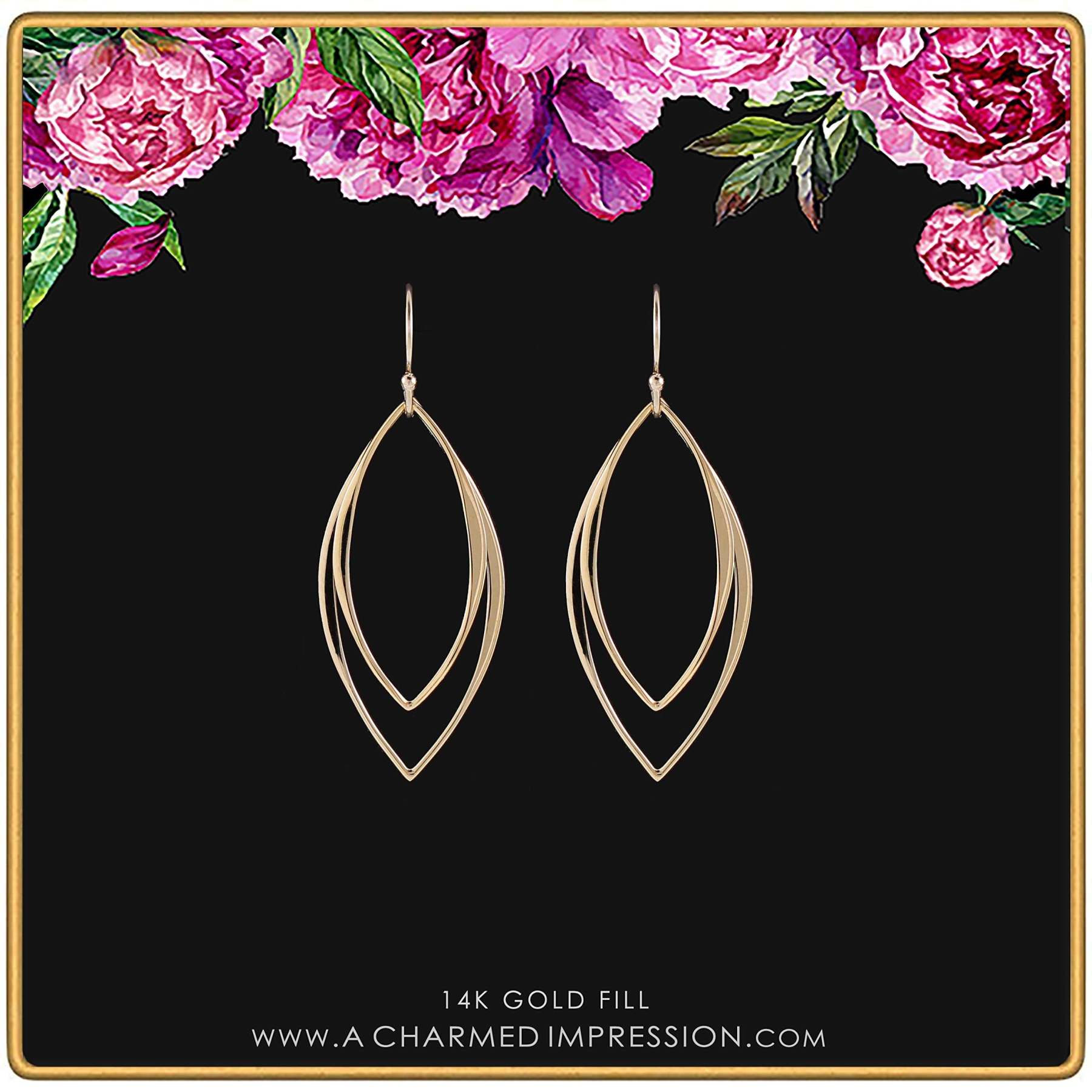 Mother's Day Gift 14k Gold Filled Sleek Sexy Shaped Metal Marquise Earrings • Modern Minimalist Jewelry • Simple Delicate Handmade Earrings for Women • Gifts for Teen Teenage Girl Gift • Geometric Shape • Edgy Trendy-Engravingift