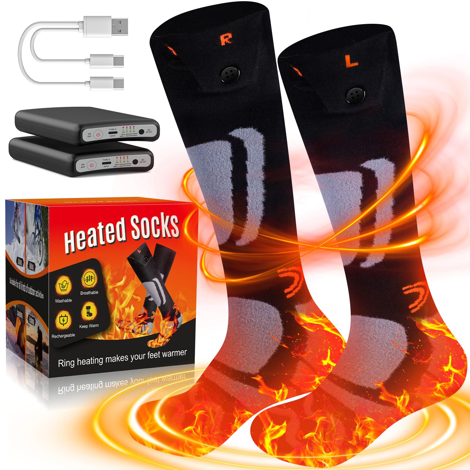 Winter Warm Thermal Electric Heated Socks Washable Unisex Foot Warmers for Hunting Camping Skiing Hiking Outdoors
