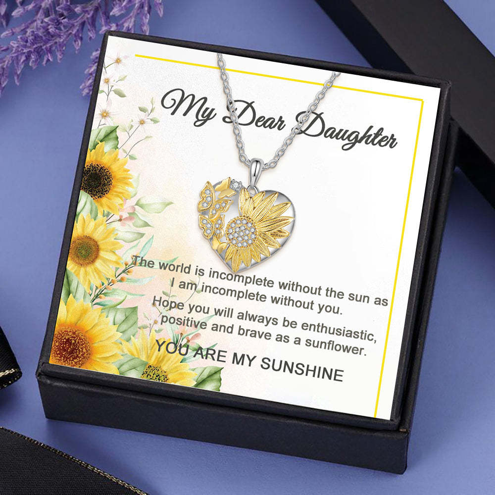 Mother's Day Gift For My Daughter - I am incomplete without you Heart Butterfly Sunflower Necklace-Engravingift