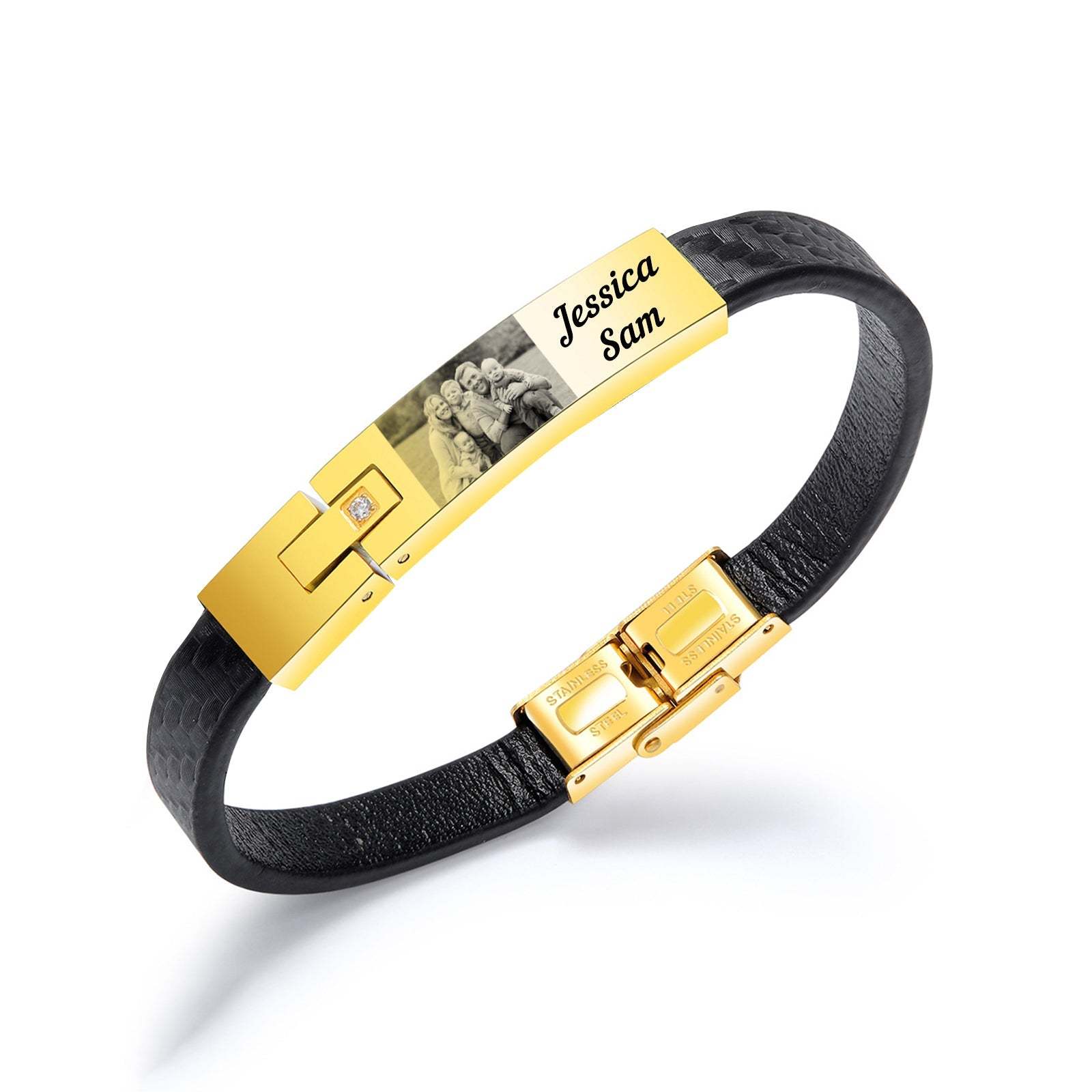 Christmas Personalized Leather Bracelet with Name and Photo Bracelet for Husband-Engravingift
