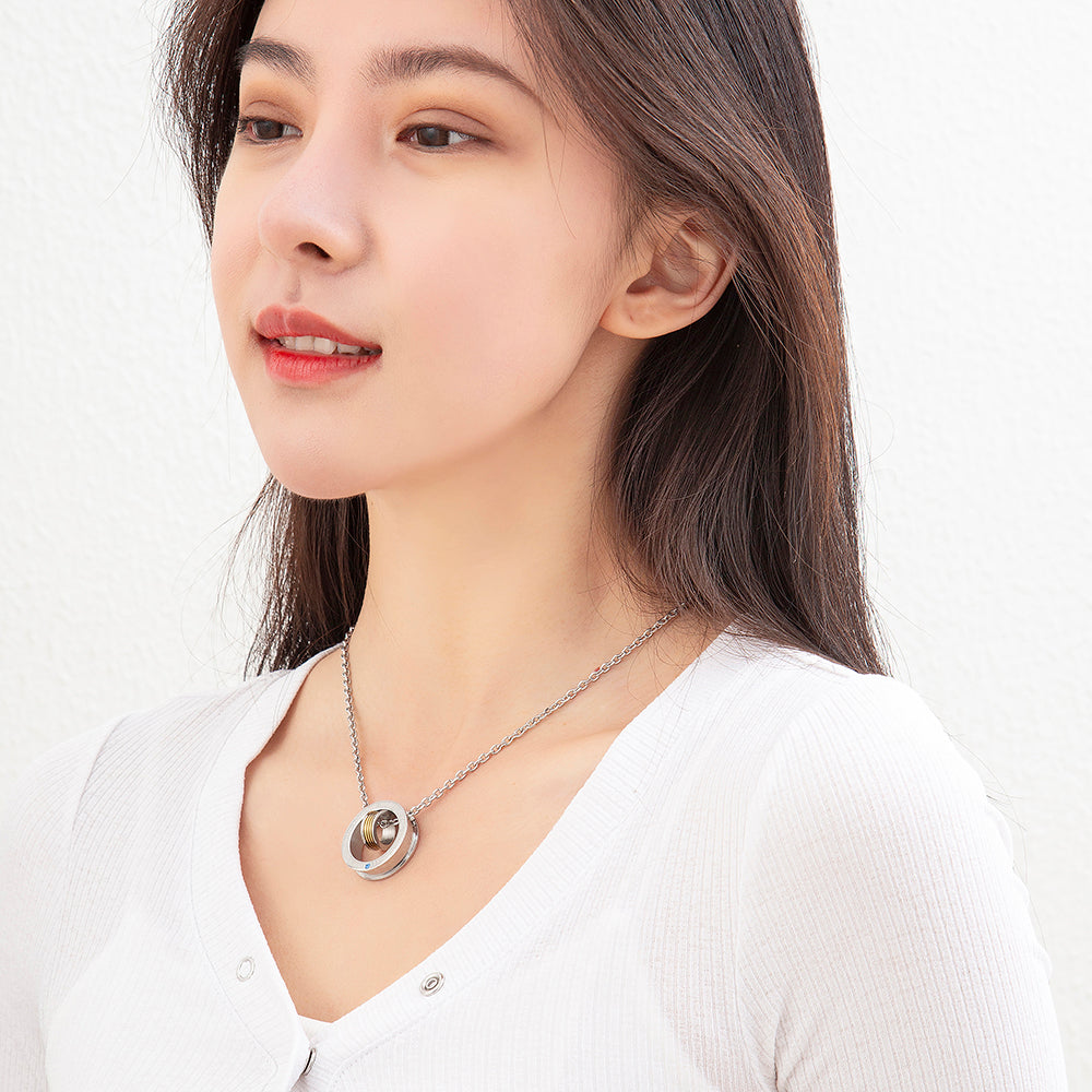 Mother's Day Gift Large and small double ring removable pendant necklace-Engravingift