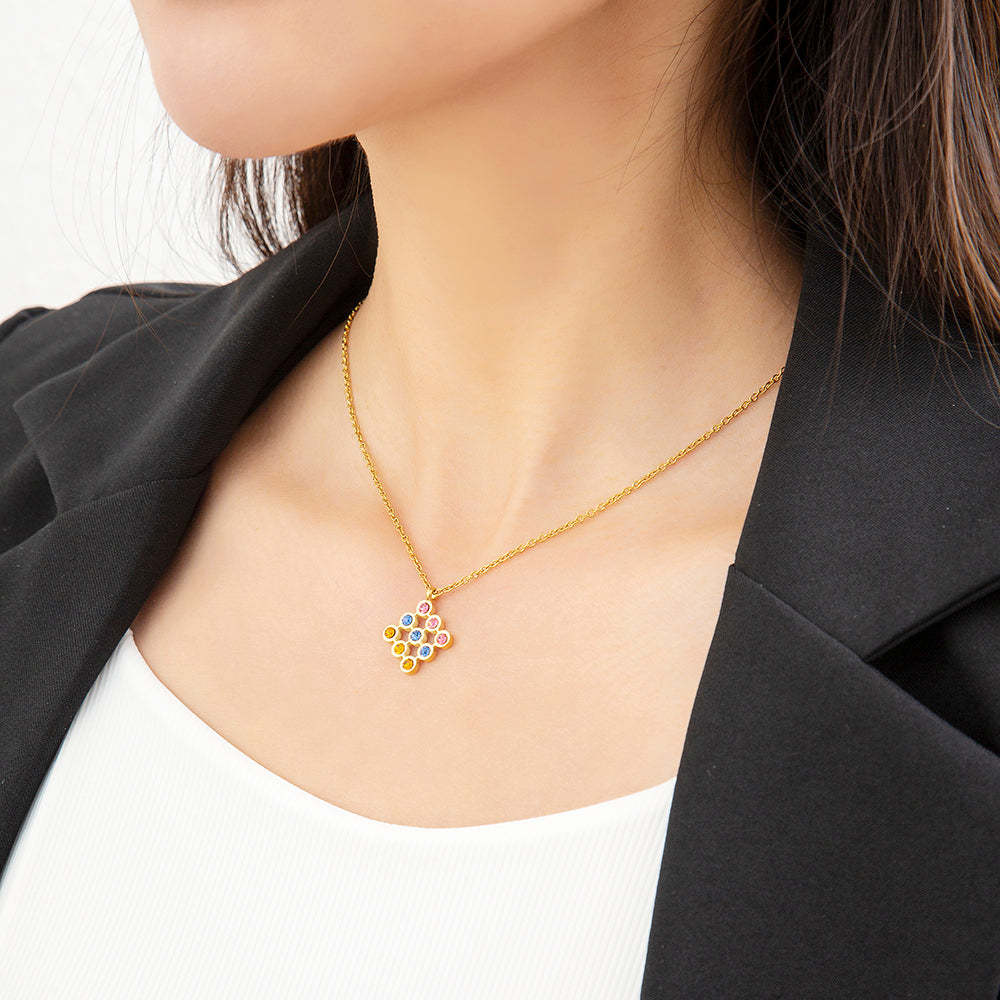 Mother's Day Gift Openwork Fancy Diamond Square Pendant Necklace-Engravingift